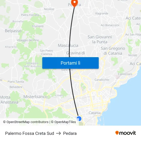 Palermo Fossa Creta Sud to Pedara map