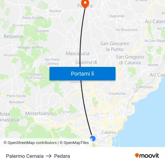 Palermo Cernaia to Pedara map