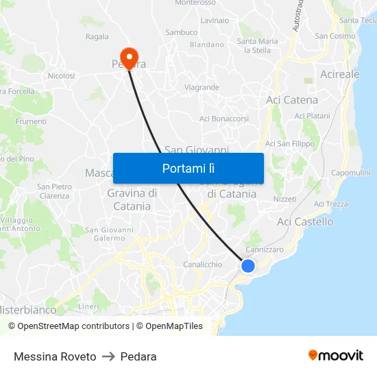 Messina Roveto to Pedara map