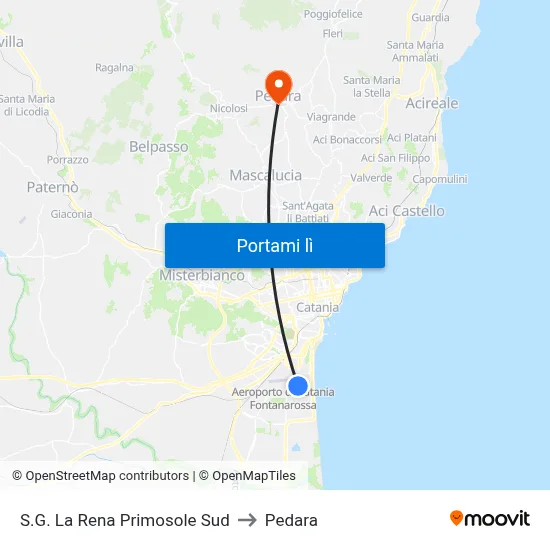 S.G. La Rena Primosole Sud to Pedara map