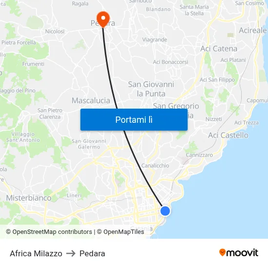 Africa Milazzo to Pedara map