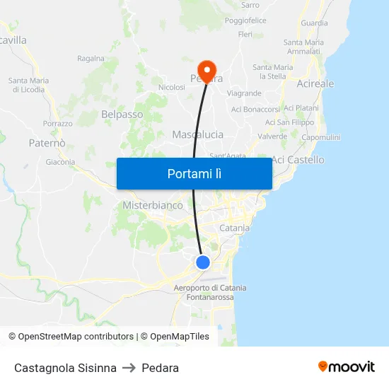 Castagnola Sisinna to Pedara map