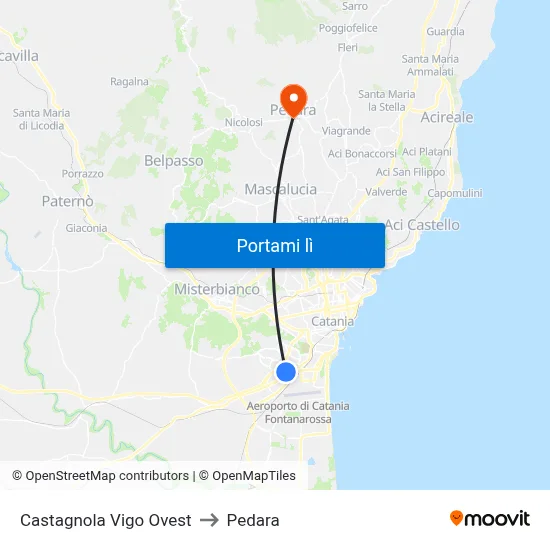 Castagnola Vigo Ovest to Pedara map
