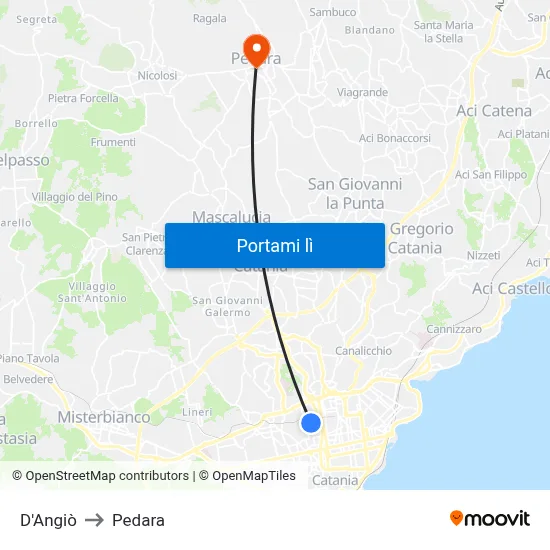D'Angiò to Pedara map