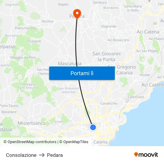 Consolazione to Pedara map