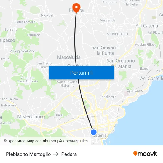 Plebiscito Martoglio to Pedara map
