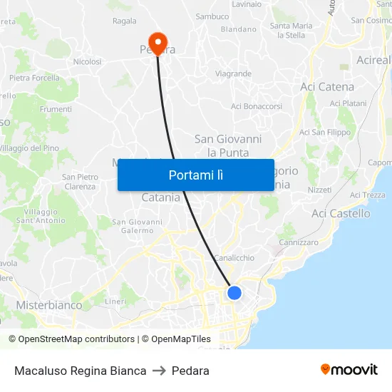 Macaluso Regina Bianca to Pedara map