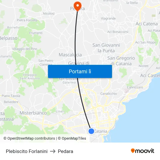 Plebiscito Forlanini to Pedara map