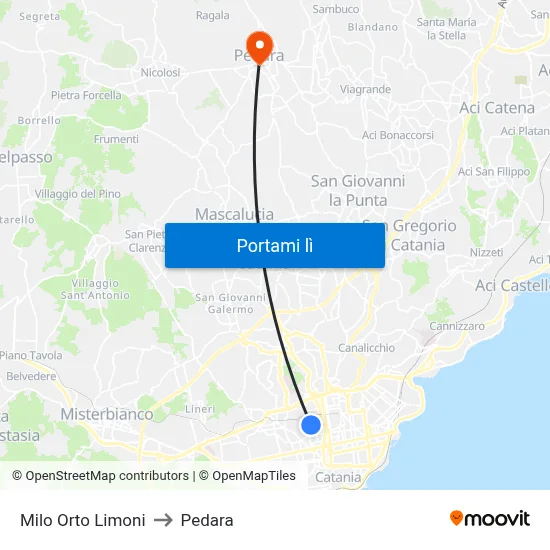 Milo Orto Limoni to Pedara map