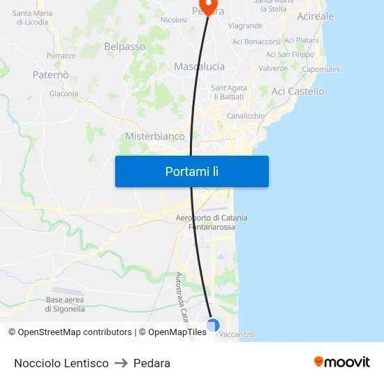 Nocciolo Lentisco to Pedara map