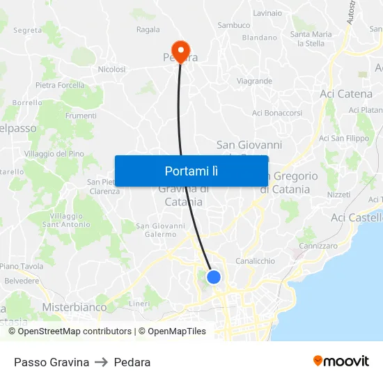Passo Gravina to Pedara map