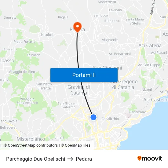 Parcheggio Due Obelischi to Pedara map