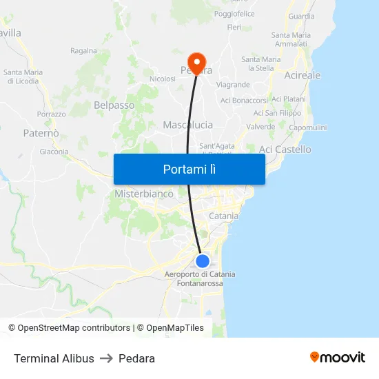 Terminal Alibus to Pedara map