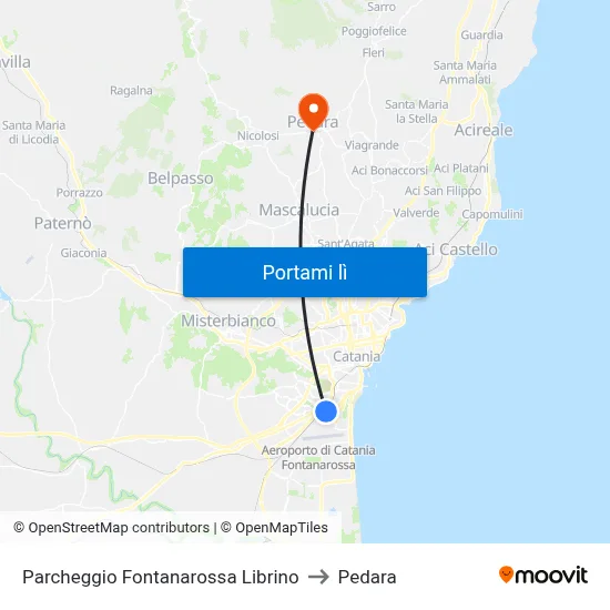 Parcheggio Fontanarossa Librino to Pedara map