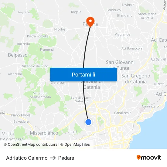 Adriatico Galermo to Pedara map