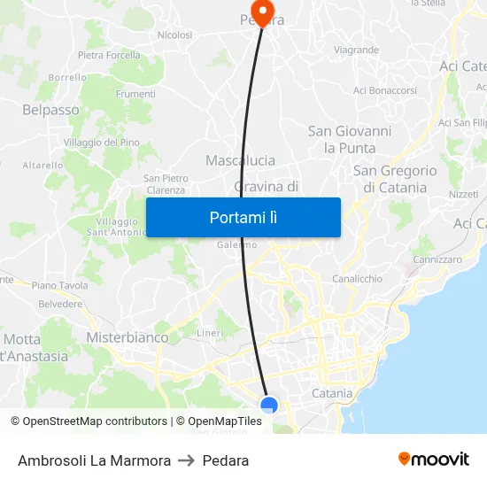 Ambrosoli La Marmora to Pedara map