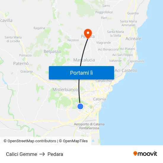 Calici Gemme to Pedara map