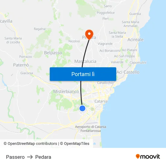 Passero to Pedara map
