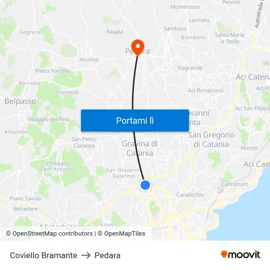 Coviello Bramante to Pedara map