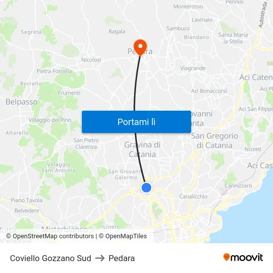 Coviello Gozzano Sud to Pedara map