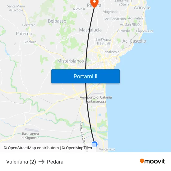 Valeriana (2) to Pedara map