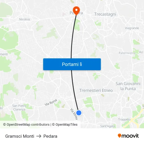Gramsci Monti to Pedara map