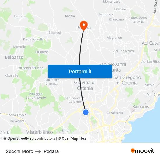 Secchi Moro to Pedara map