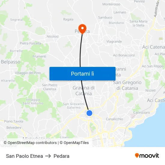 San Paolo Etnea to Pedara map