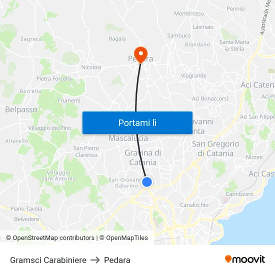 Gramsci Carabiniere to Pedara map