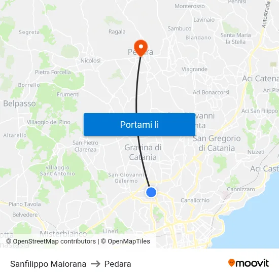 Sanfilippo Maiorana to Pedara map