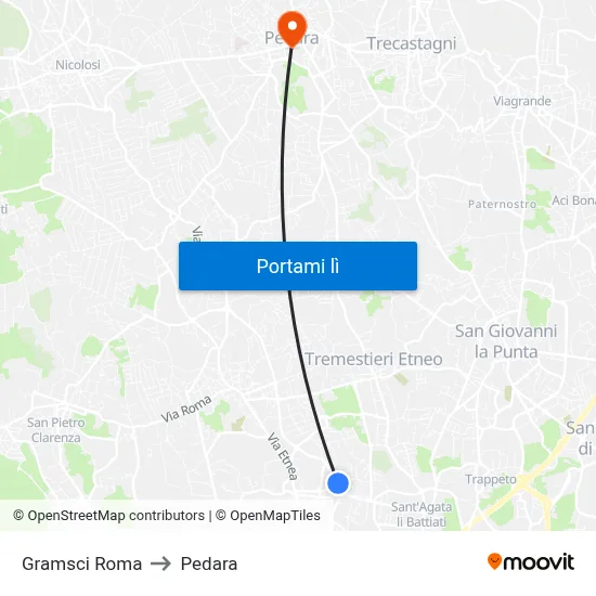 Gramsci Roma to Pedara map