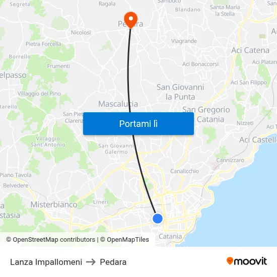 Lanza Impallomeni to Pedara map