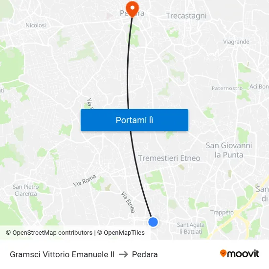 Gramsci Vittorio Emanuele II to Pedara map