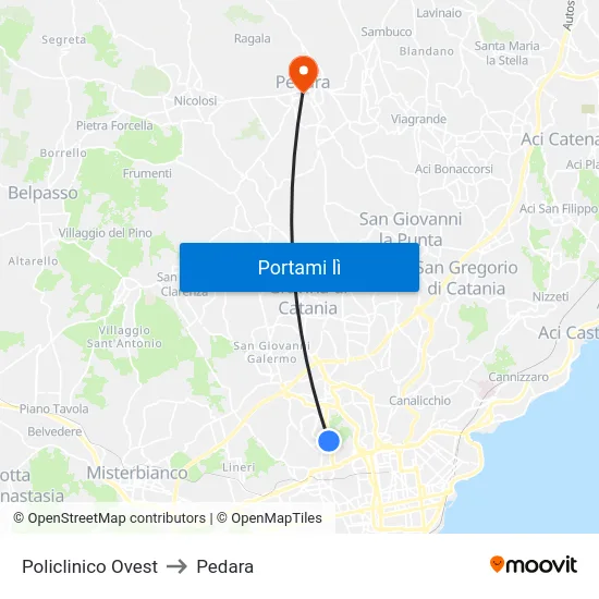 Policlinico Ovest to Pedara map