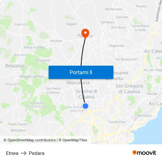 Etnea to Pedara map