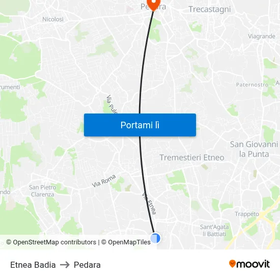 Etnea Badia to Pedara map