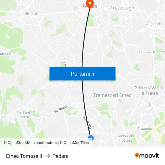 Etnea Tomaselli to Pedara map