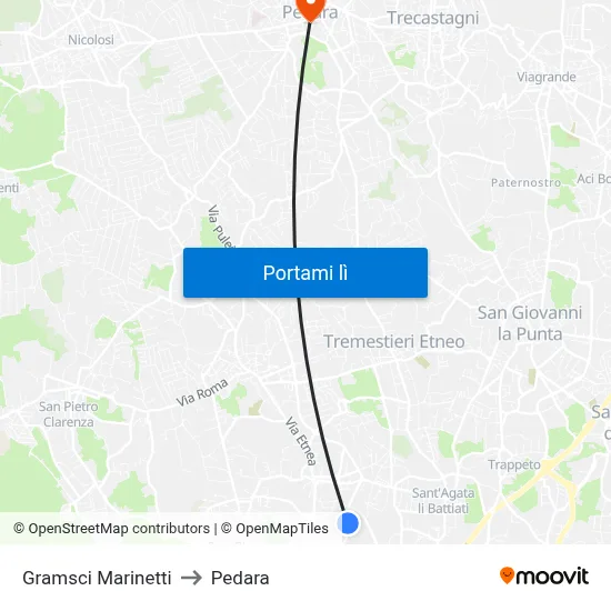 Gramsci Marinetti to Pedara map