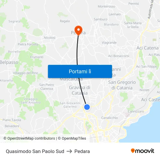 Quasimodo San Paolo Sud to Pedara map