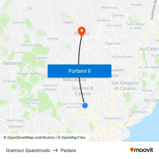 Gramsci Quasimodo to Pedara map