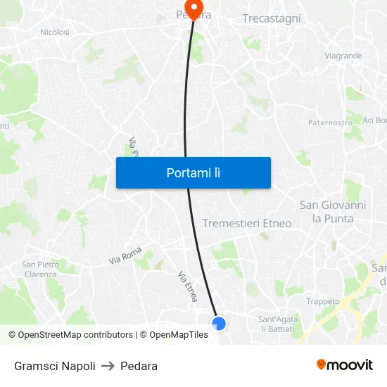 Gramsci Napoli to Pedara map