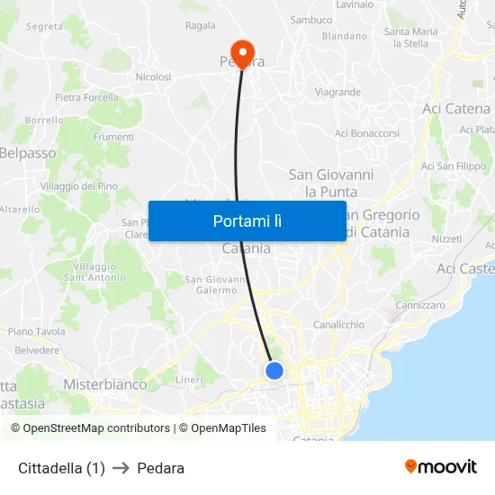 Cittadella (1) to Pedara map