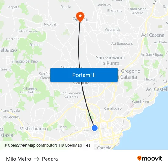 Milo Metro to Pedara map