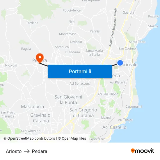 Ariosto to Pedara map