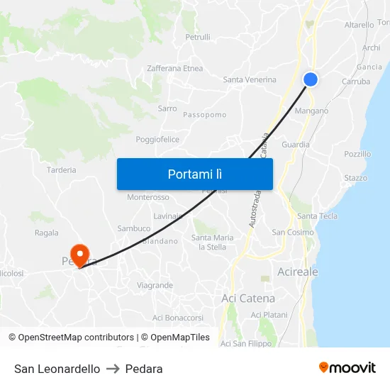 San Leonardello to Pedara map