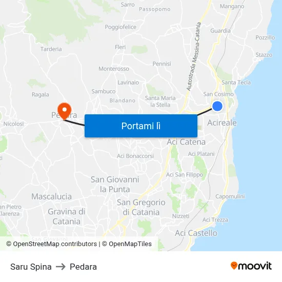 Saru Spina to Pedara map