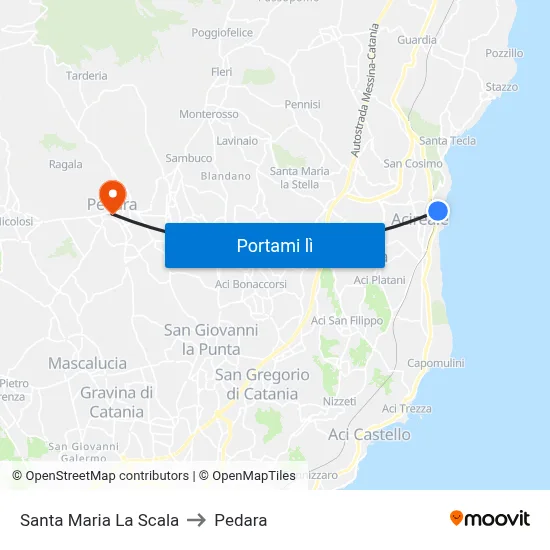 Santa Maria La Scala to Pedara map