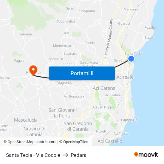 Santa Tecla - Via Cocole to Pedara map