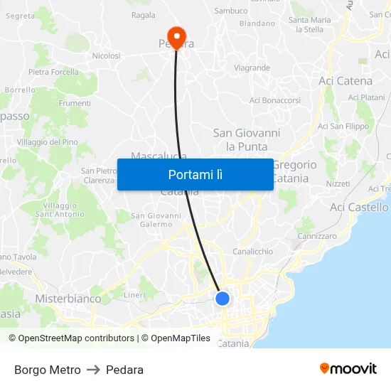 Borgo Metro to Pedara map