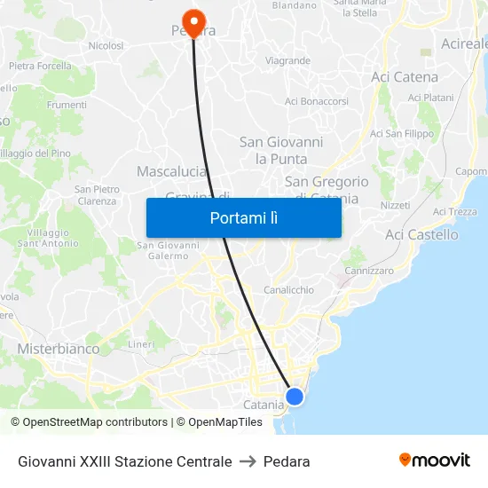 Giovanni XXIII Stazione Centrale to Pedara map